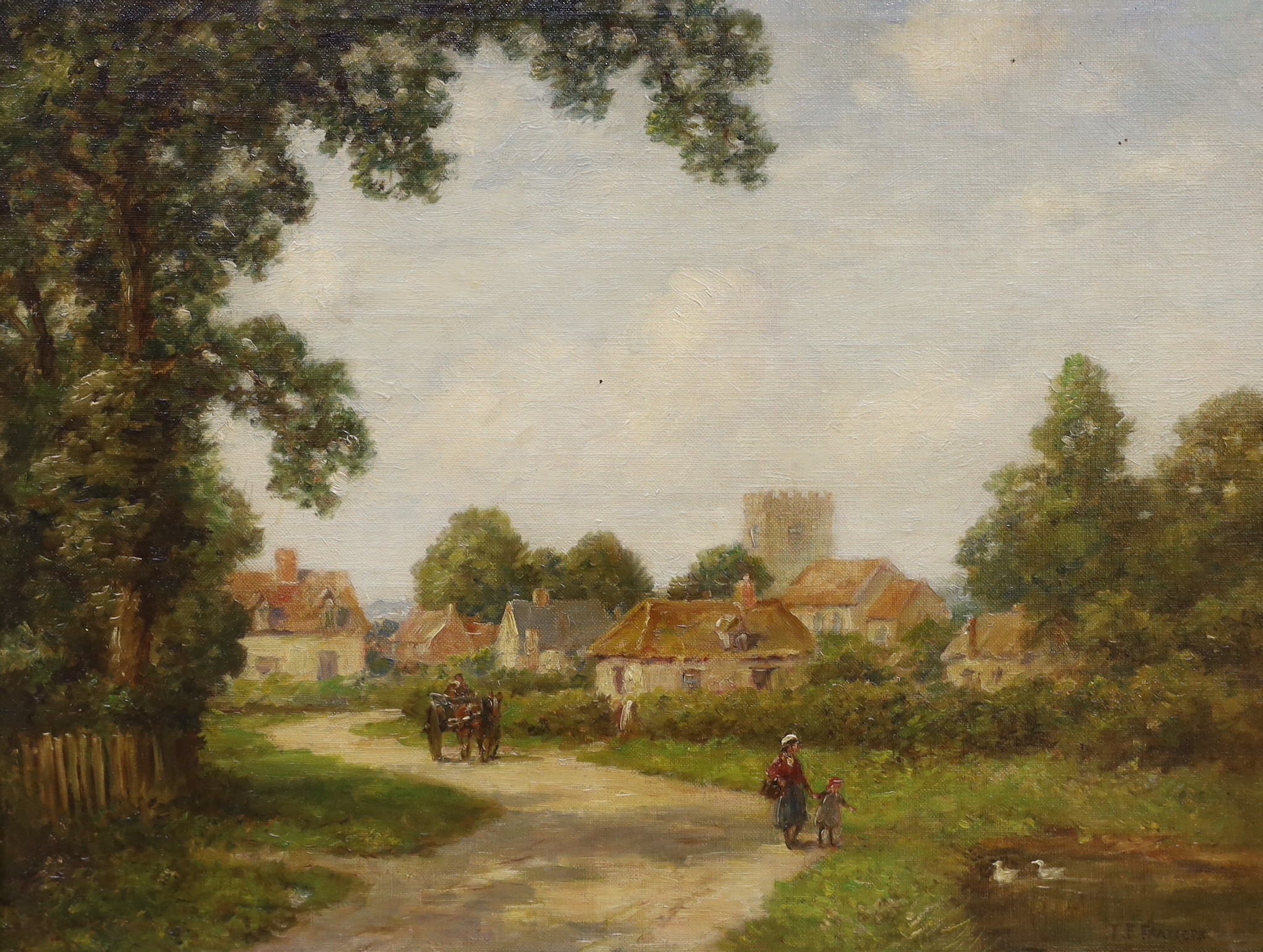 Thomas Edward Francis (act.1899-1912), oil on canvas, 'Street scene, Warborough, Oxfordshire', signed, 34 x 44cm